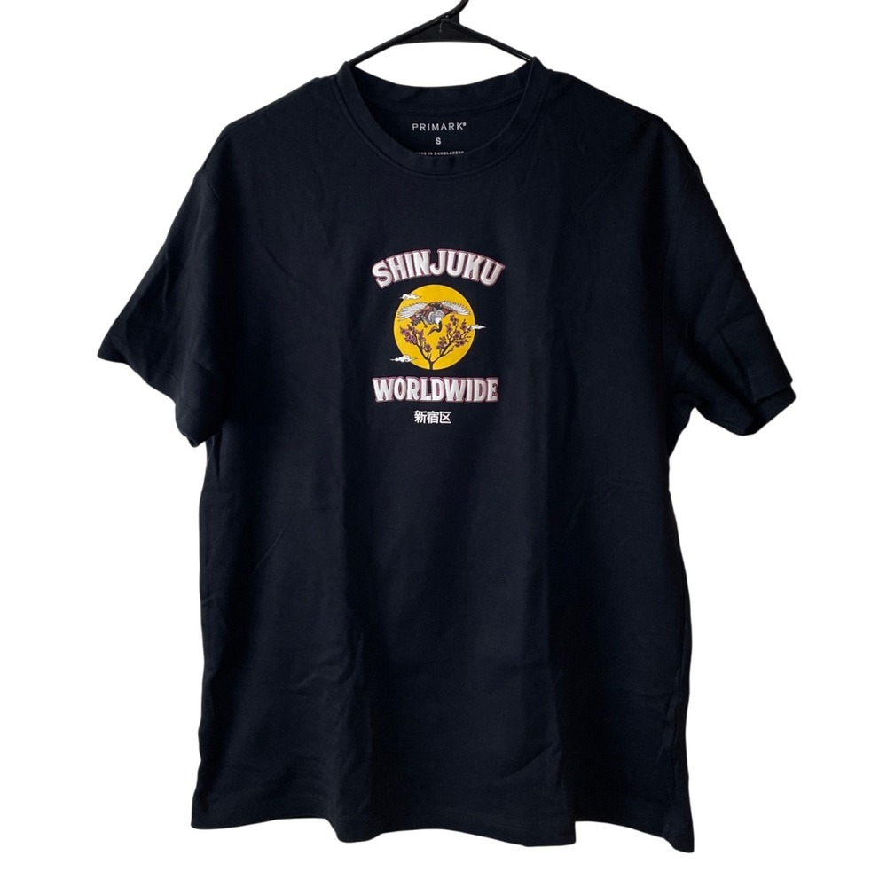 Primark Shinjuku Worldwide T-Shirt Mens Small Black‎ Excellent Crane Graphic Tee